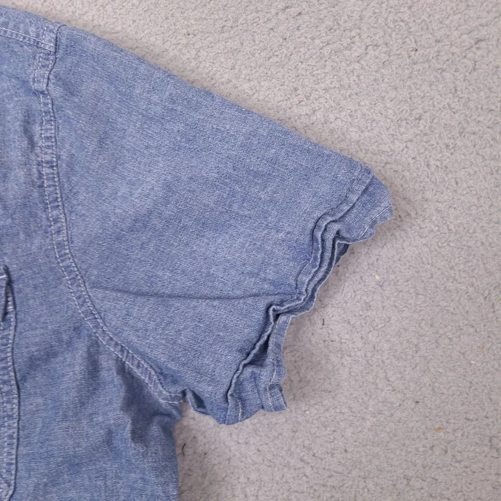 True Religion Shirt Mens Large Blue Denim Chambray Short‎ Sleeve Button Utility